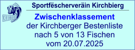 Sportfëscherveräin Kirchbierg Zwischenklassement  der Kirchberger Bestenliste nach 5 von 13 Fischen vom 20.07.2025