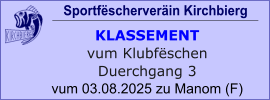 Sportfëscherveräin Kirchbierg  KLASSEMENT vum Klubfëschen Duerchgang 3 vum 03.08.2025 zu Manom (F)