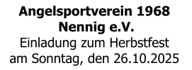 Angelsportverein 1968  Nennig e.V. Einladung zum Herbstfest am Sonntag, den 26.10.2025