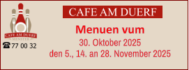 CAFE AM DUERF Menuen vum 30. Oktober 2025 den 5., 14. an 28. November 2025 77 00 32