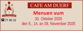 CAFE AM DUERF Menuen vum 30. Oktober 2025 den 5., 14. an 28. November 2025 77 00 32