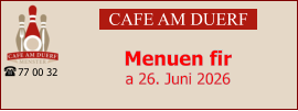 CAFE AM DUERF Menuen fir  a 26. Juni 2026 77 00 32