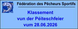 Fédération des Pêcheurs Sportifs Klassement  vun der Péiteschfeier vum 28.06.2026