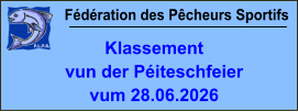 Fédération des Pêcheurs Sportifs Klassement  vun der Péiteschfeier vum 28.06.2026