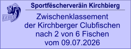 Sportfëscherveräin Kirchbierg Zwischenklassement  der Kirchberger Clubfischen nach 2 von 6 Fischen vom 09.07.2026