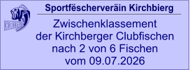 Sportfëscherveräin Kirchbierg Zwischenklassement  der Kirchberger Clubfischen nach 2 von 6 Fischen vom 09.07.2026