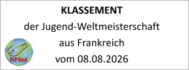 KLASSEMENT  der Jugend-Weltmeisterschaft aus Frankreich vom 08.08.2026