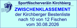 Sportfëscherveräin Kirchbierg ZWISCHENKLASSEMENT  der Kirchberger Bestenliste nach 10 von 12 Fischen vom 30.08.2026