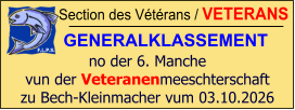 Section des Vétérans / VETERANS GENERALKLASSEMENT  no der 6. Manche vun der Veteranenmeeschterschaft zu Bech-Kleinmacher vum 03.10.2026