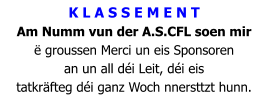 K L A S S E M E N T Am Numm vun der A.S.CFL soen mir  ë groussen Merci un eis Sponsoren  an un all déi Leit, déi eis  tatkräfteg déi ganz Woch nnersttzt hunn.