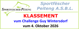 Sportfëscher  Peiteng A.S.B.L.  KLASSEMENT vum Challenge Guy Wintersdorf vum 4. Oktober 2026