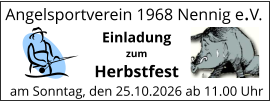Angelsportverein 1968 Nennig e.V. Einladung zum Herbstfest am Sonntag, den 25.10.2026 ab 11.00 Uhr