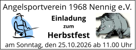 Angelsportverein 1968 Nennig e.V. Einladung zum Herbstfest am Sonntag, den 25.10.2026 ab 11.00 Uhr