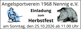 Angelsportverein 1968 Nennig e.V. Einladung zum Herbstfest am Sonntag, den 25.10.2026 ab 11.00 Uhr